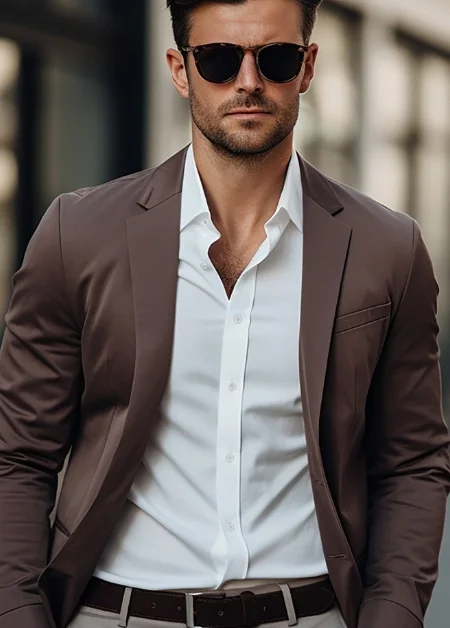 Brown Slim Blazer Details-Krellivonique